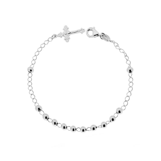Bracciale Rosario cm 20 con Grani mm 4 e Croce pendente lavorata in ARGENTO 925 Galvanica Rodio