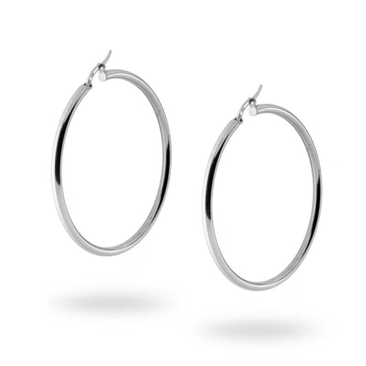 Orecchini a Cerchio Liscio mm 46 con canna mm 3.1 in ARGENTO 925 Galvanica Rodio