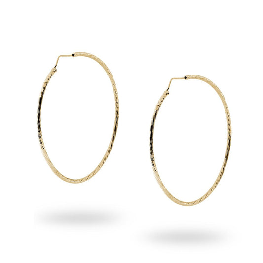Orecchini a Cerchio Diamantato mm 44 con canna Diamantata mm 2 in ARGENTO 925 Galvanica Oro
