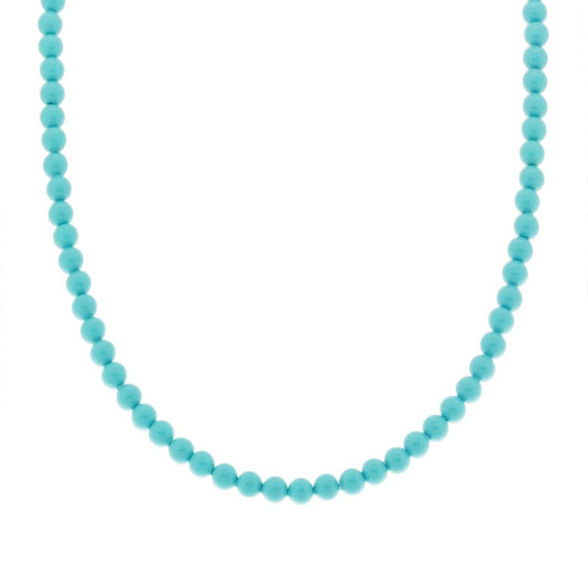 Collana Turchese mm 4 in vetro perlato con filo e chiusura in ARGENTO 925 Galvanica Rodio