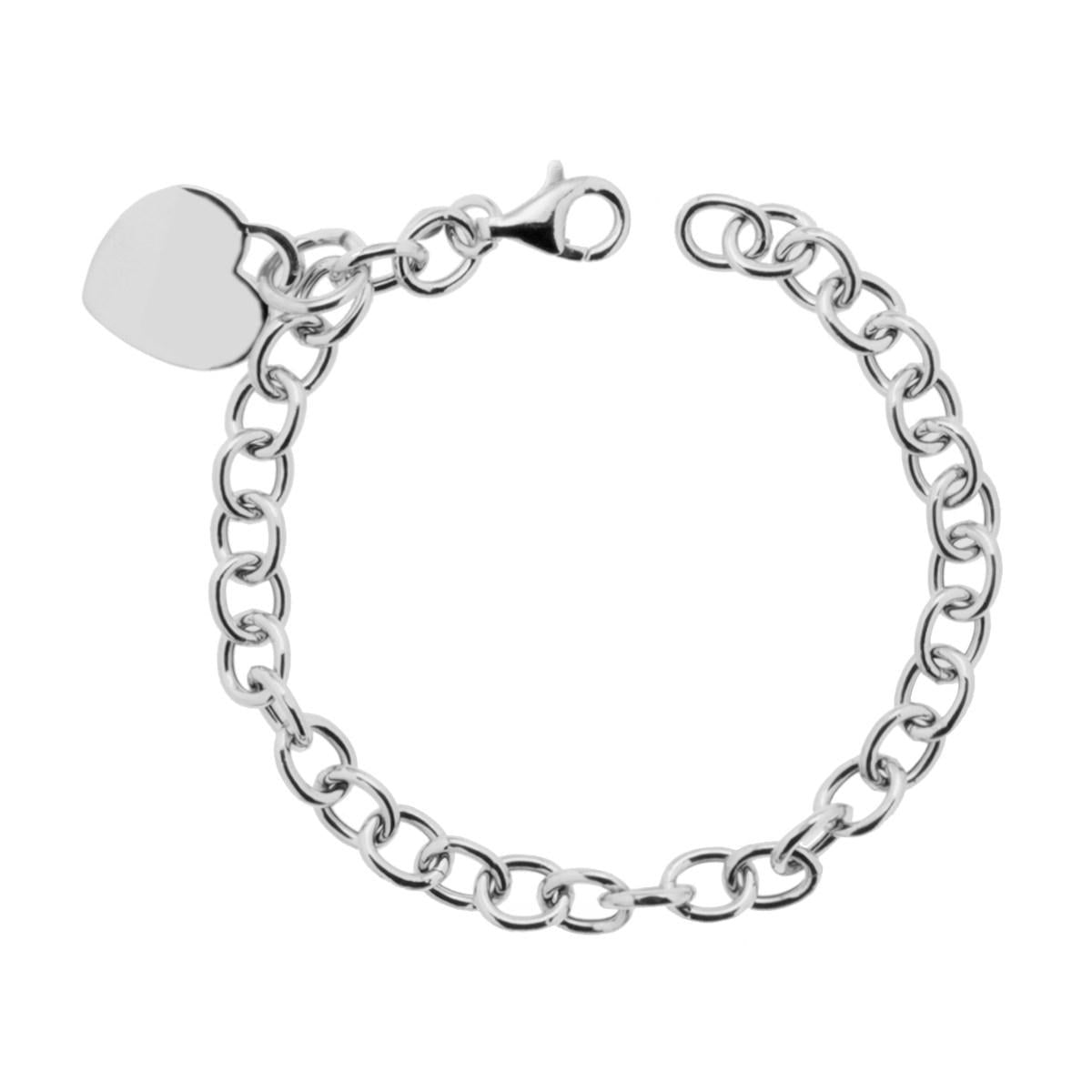 Bracciale Catena Rolo con Cuore Plain in ARGENTO 925 Galvanica Rodio