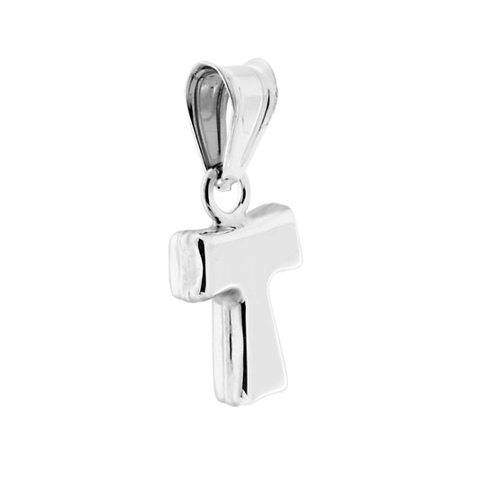 Ciondolo Croce Francescana Tao in ARGENTO 925 Galvanica Rodio