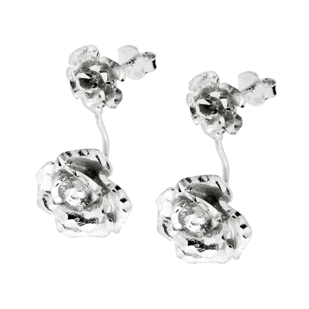 Orecchini Fiore Diamantato in ARGENTO 925 Galvanica Rodio