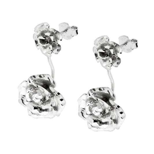 Orecchini Fiore Diamantato in ARGENTO 925 Galvanica Rodio