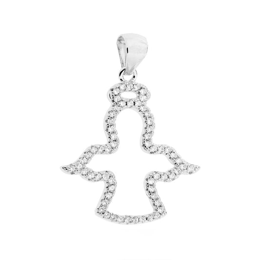 Ciondolo Angelo con Zirconi in ARGENTO 925 Galvanica Rodio