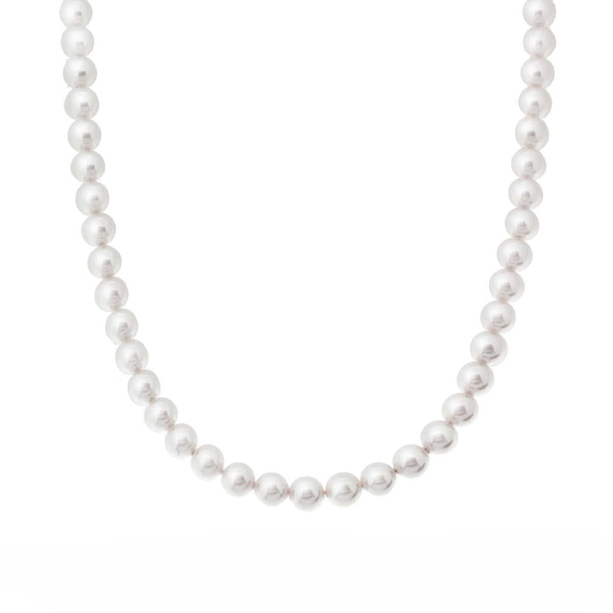 Collana Filo Perla Bianca mm 6 in vetro perlato con filo e chiusura in ARGENTO 925 Galvanica Rodio