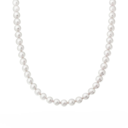 Collana Filo Perla Bianca mm 6 in vetro perlato con filo e chiusura in ARGENTO 925 Galvanica Rodio