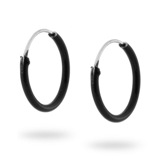 Orecchini a Cerchio con Smalto Nero in ARGENTO 925