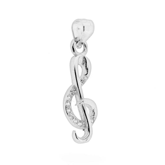 Ciondolo Chiave Musicale di Violino con Zirconi in ARGENTO 925 Galvanica Rodio