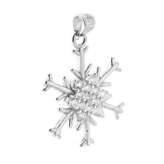 Ciondolo Fiocco di Neve con Zirconi Bianchi in ARGENTO 925 Galvanica Rodio