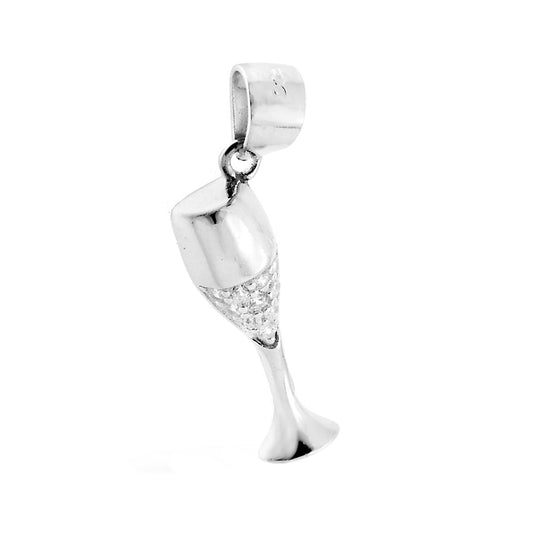 Ciondolo Calice Champagne con Cubic Zirconi Bianchi in ARGENTO 925 Galvanica Rodio