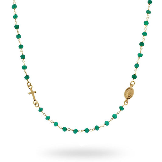 Collana Rosario modello Girocollo cm 50 con Crystal Verde Diamantato mm 3.5 in ARGENTO 925 Galvanica Oro