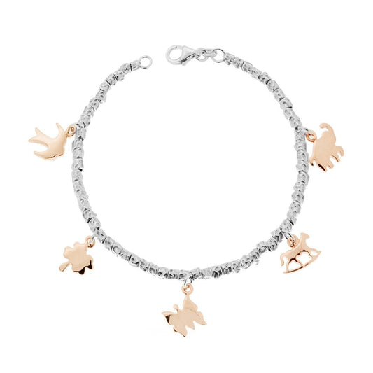 Bracciale con Cubetti martellati e Animali Terra Galvanica Rosa in ARGENTO 925 Galvanica Rodio